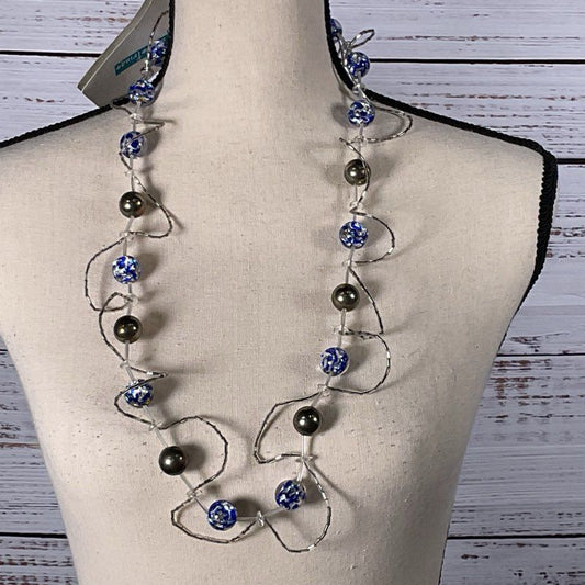 NWT HEARTSTRINGS Sterling Silver Clasp Glass Beaded Necklace- 32"