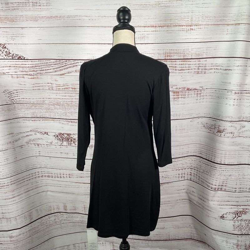 NWT Marcella Moda Black Faux Wrap Tunic Casual Dress Measurements in Desc.