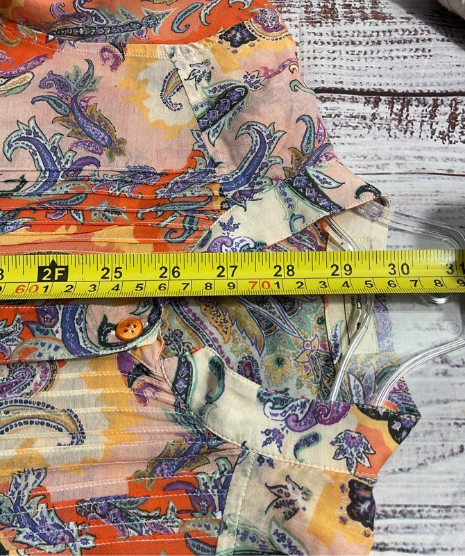 ETRO Women's Multicolor Paisley Pattern Orange Button Up Blouse Silk Size 40