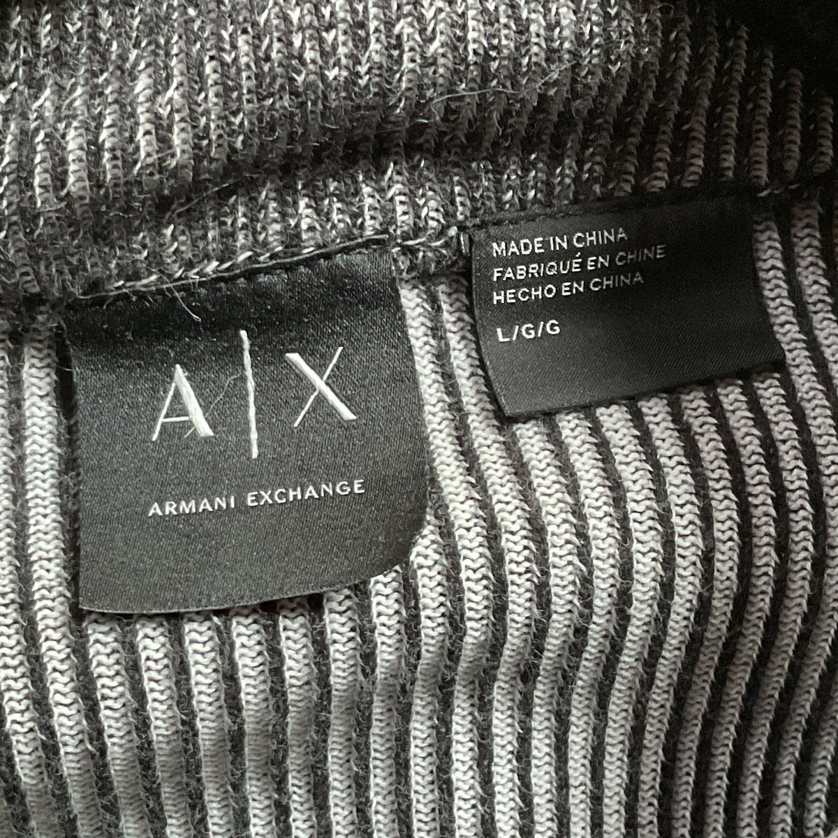 ARMANI EXCHANGE A/X Men's Gray Black Knit Cable Zip Up Cardigan Sweater- SZ L
