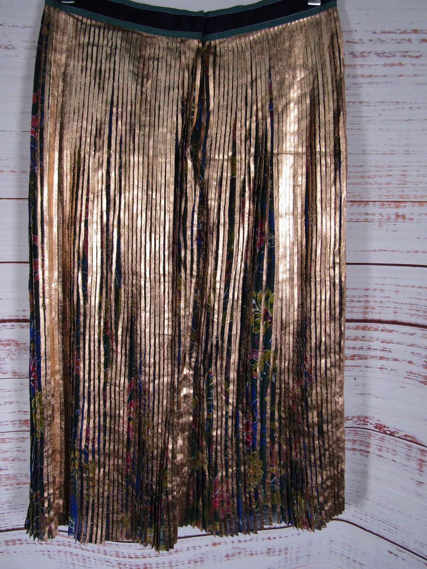 Maeve by Anthropologie Women's Metallic Gold Pleated Floral Print Skirt Size 4
