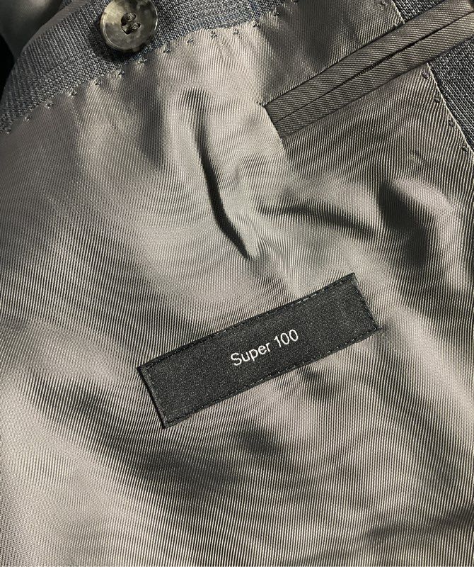 Hugo Boss Men's 2 Piece 100% Wool Grey and Blue Striped Suit Jacket Pants 40S