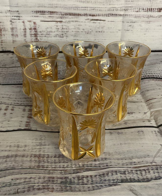 Vintage Gold Trim Tea Glasses Set of 6 Clear