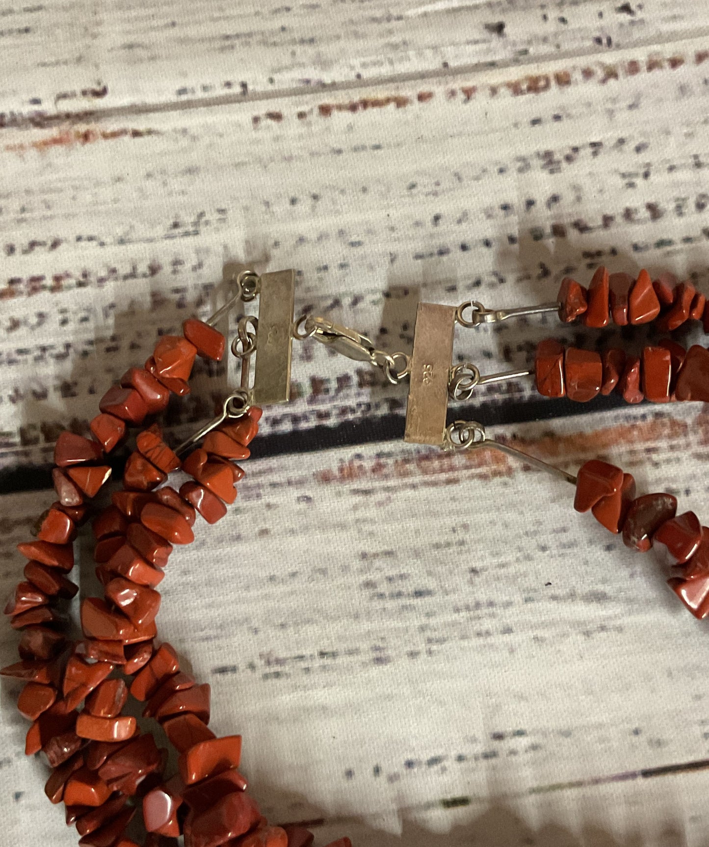 Red Jasper Beaded Sterling Silver Vintage Necklace Choker