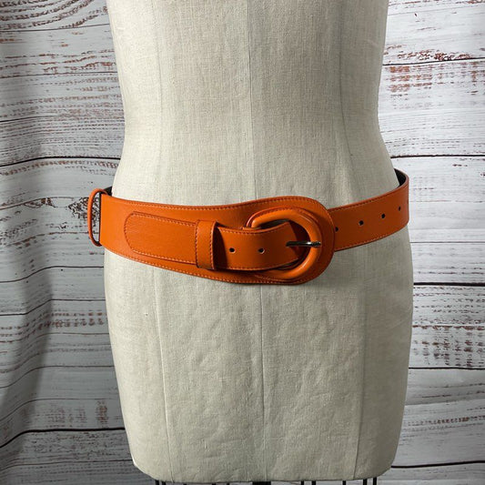 Anne Fontaine Maldivia Orange & Black Leather Belt - Size 1 (39")