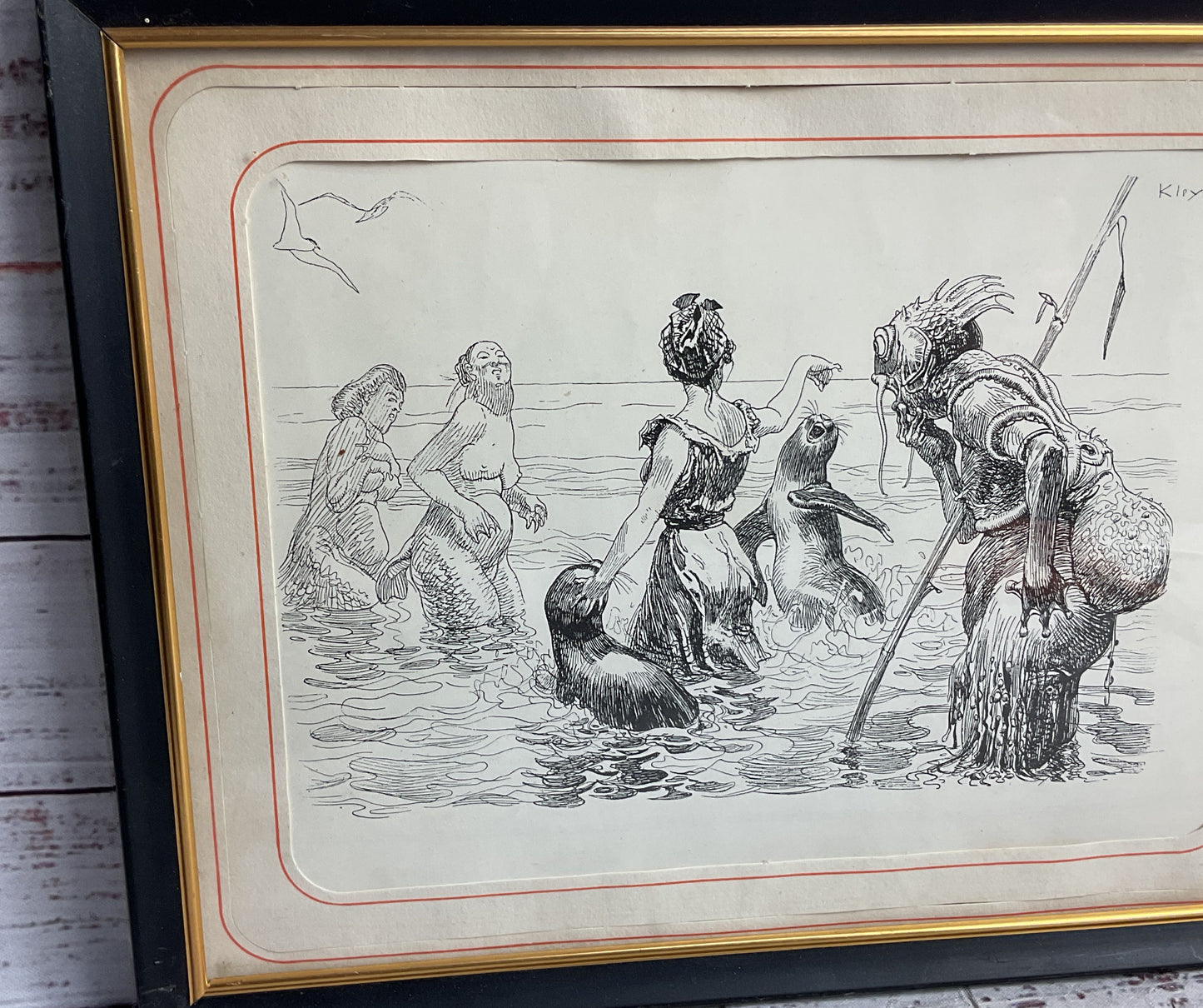 Bain de Mer by Heinrich Kley Signed Framed Print