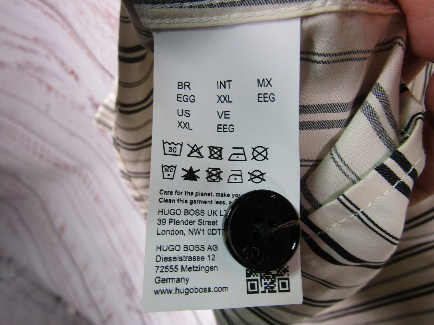 Hugo Boss Men's Off White Striped Long Sleeve Cotton Blend Shirt Size XXL