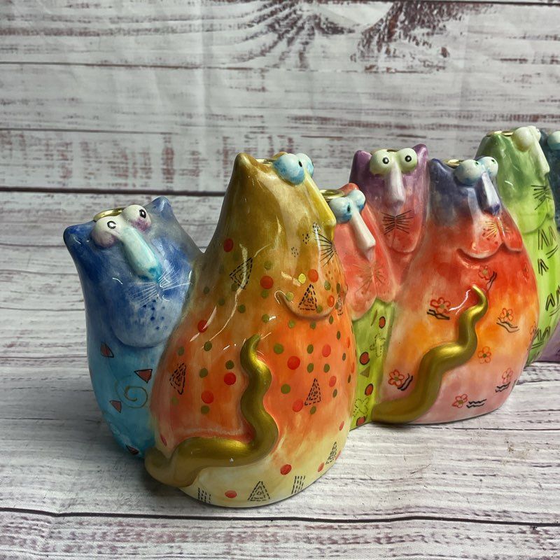 Joy Cats Multicolor Ceramic Kitten Family Menorah 12" Ceramic Judaica