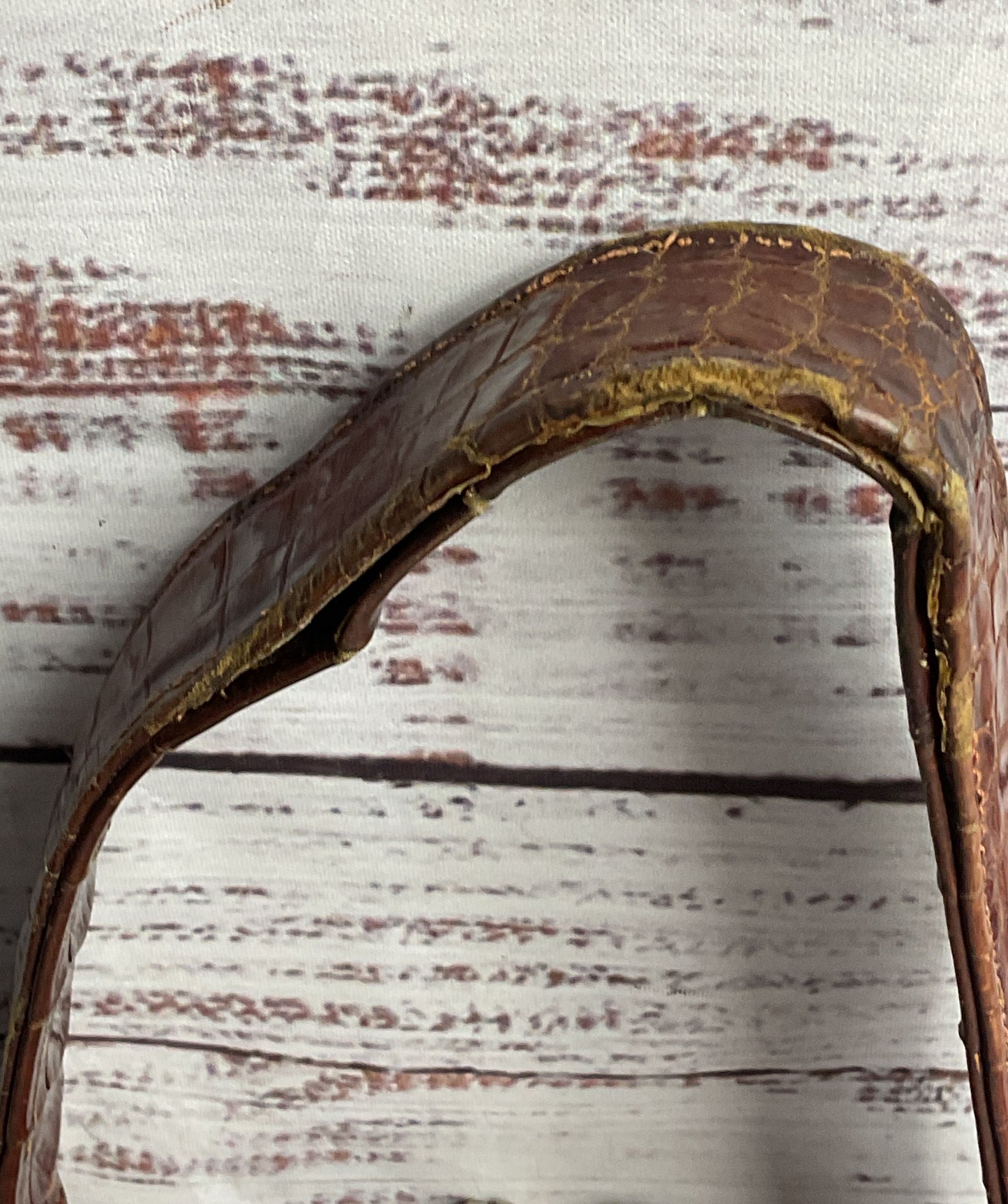 Vintage Leather Reptile Embossed Top Handle Bag Brown