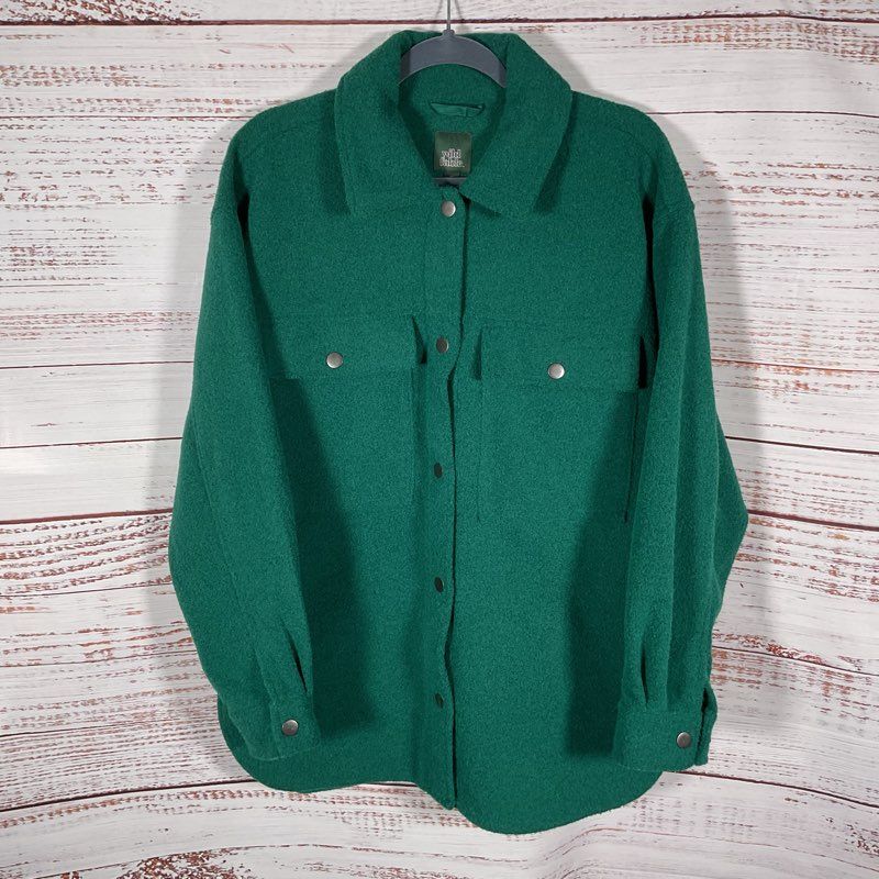 Wild Fable Green Shacket Full Button Oversized Fleece Jacket - Size M