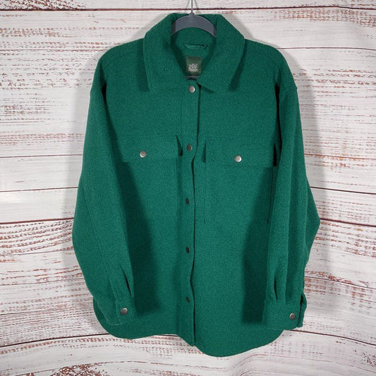 Wild Fable Green Shacket Full Button Oversized Fleece Jacket - Size M