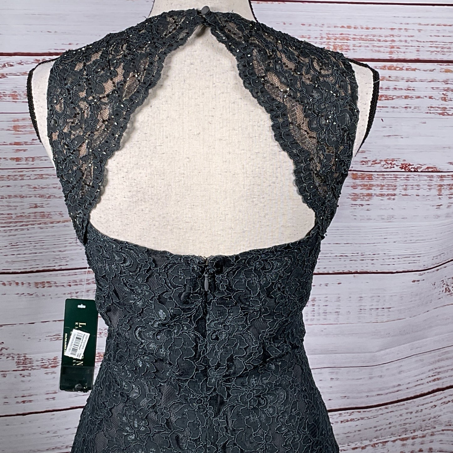 NWT LAUREN RALPH LAUREN Women's Gray Beaded Lace Sleeveless Cocktail Dress- SZ 8