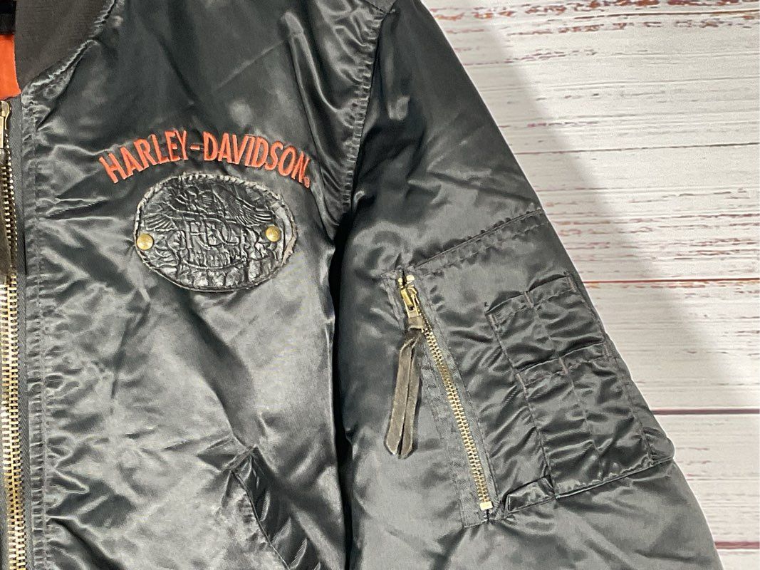HARLEY DAVIDSON Harley Ownders Group Men's Black Satin Bomber Jacket- SZ L