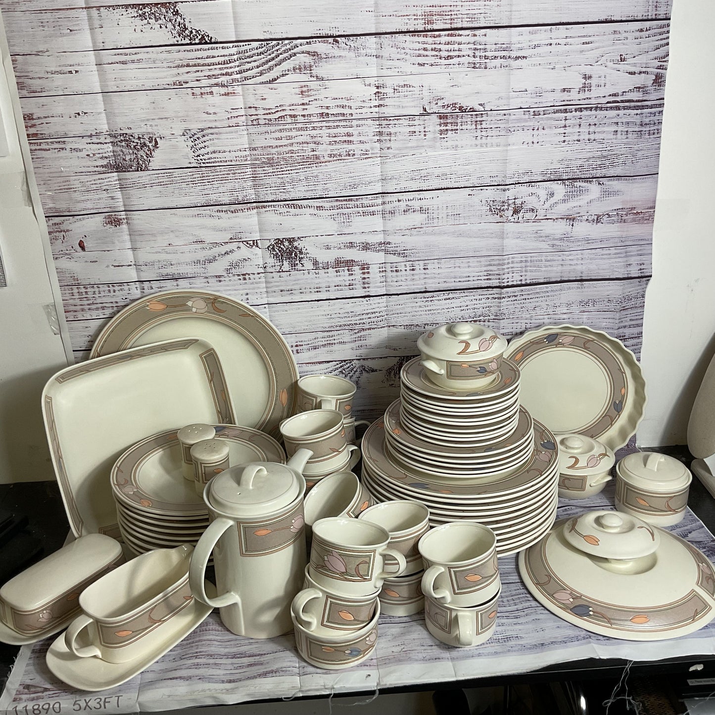 60pc. VTG. MIKASA Intaglio CAC02 Meadow Sun Dinnerware & Serving Pieces