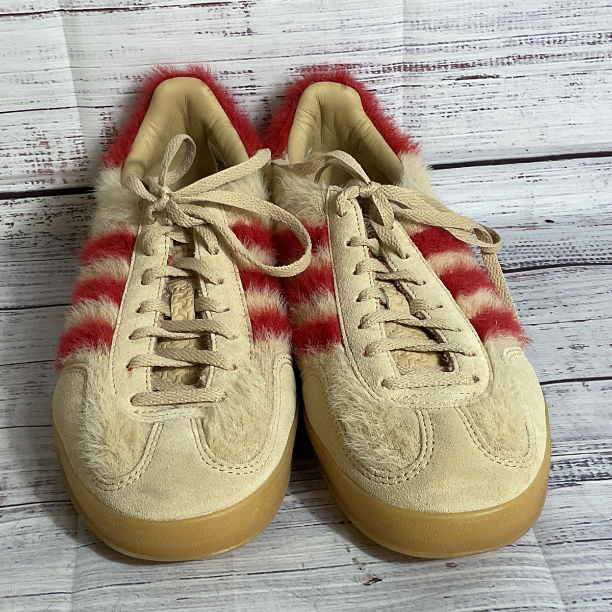 ADIDAS Gazelle Indoor W Women's Tan Suede Red Faux Fur - SZ 9.5