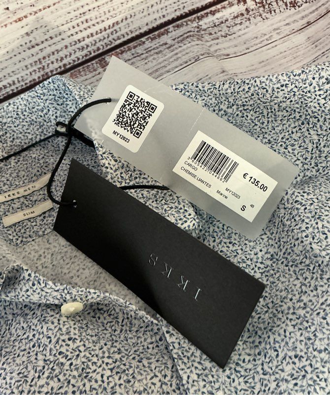 NWT Men's IKKS Blue Print Slim Fit Shirt Size S Retail $135