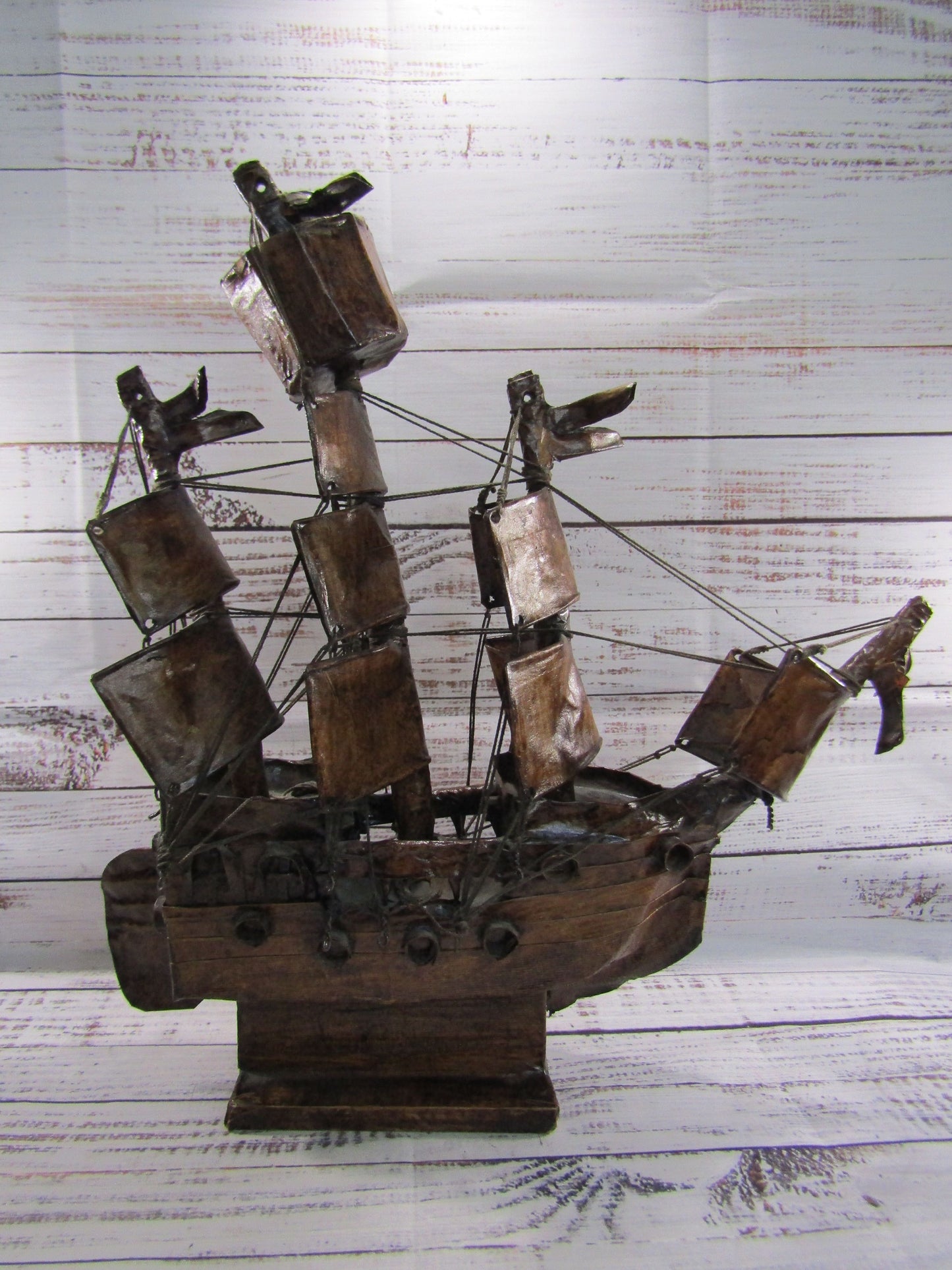 Vintage Handcrafted Paper Mache Sailboat Figurine