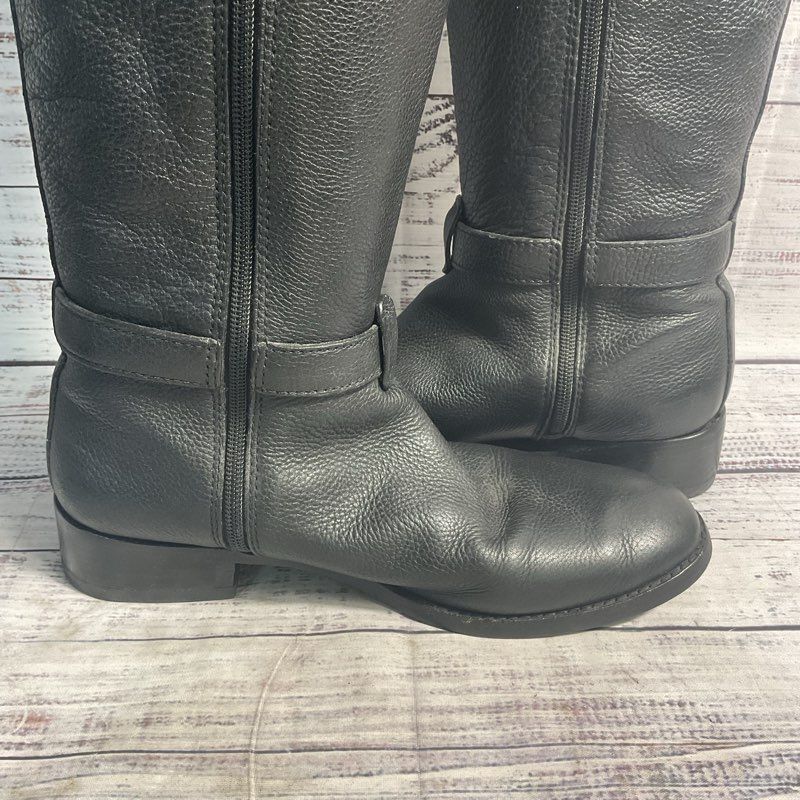 Tory Burch Black Leather Amanda Knee High Side Zip Riding Boot Women's 8.5