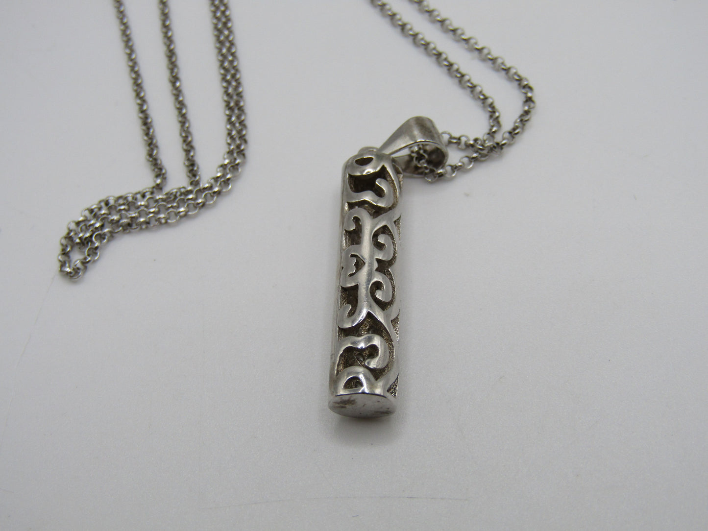 Sterling Silver Cubic Zirconia Accent Shin Mezuzah Pendant Necklace