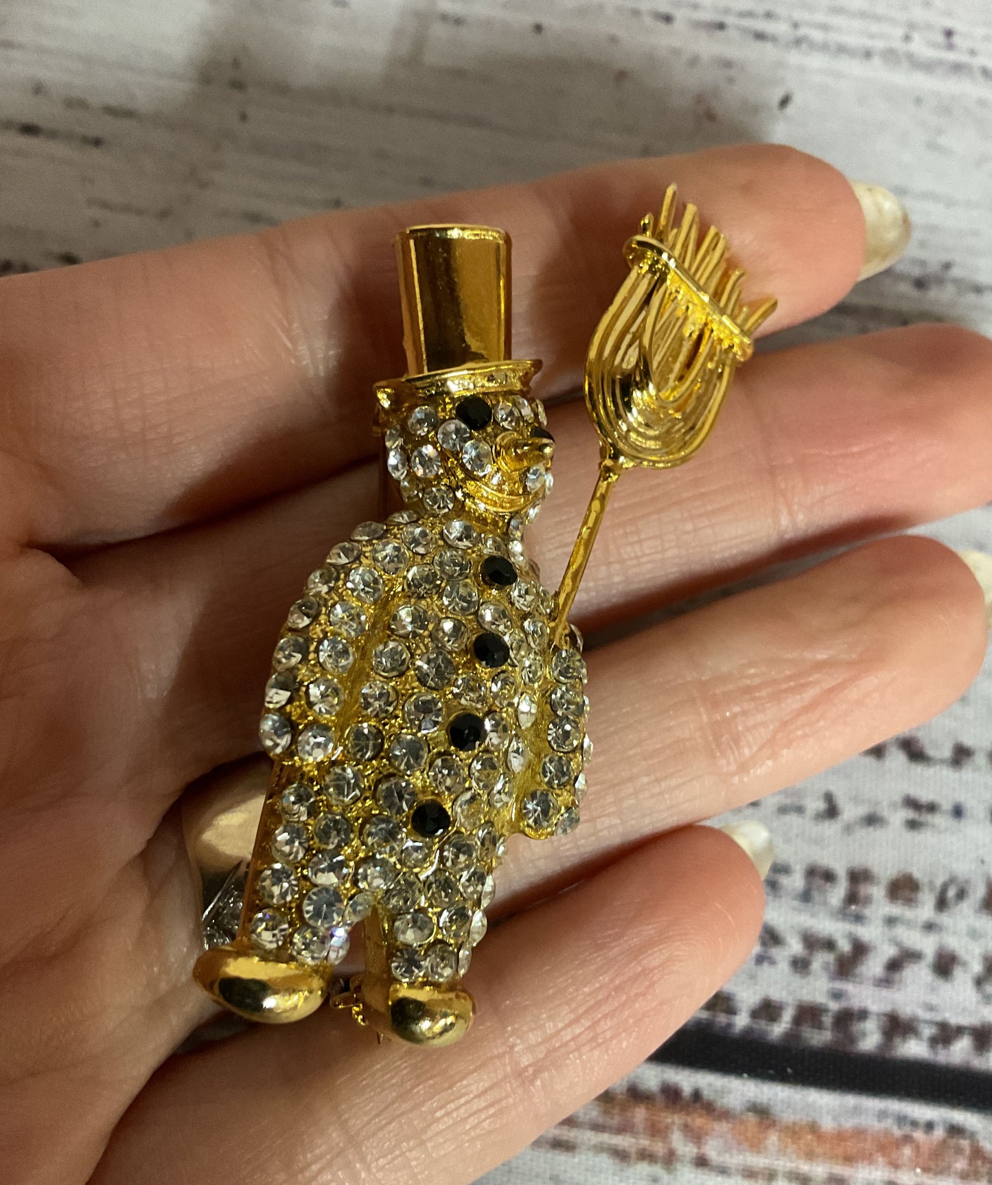 Idemaria Gold Tone Snowman Rhinestones Brooch Pin