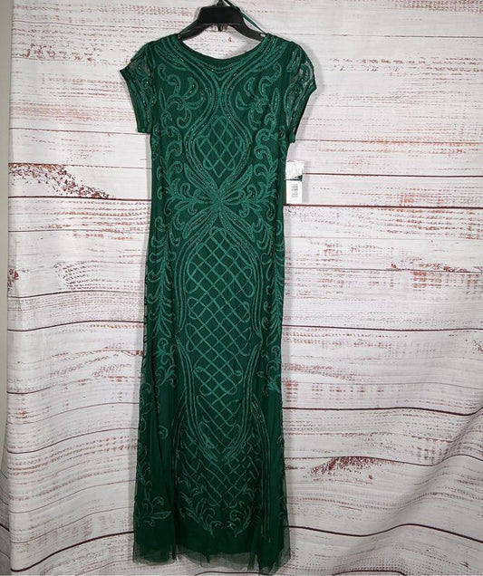NWT Women's Oleg Cassini Hunter Green Mesh Beaded Dress Size S GORGEOUS!