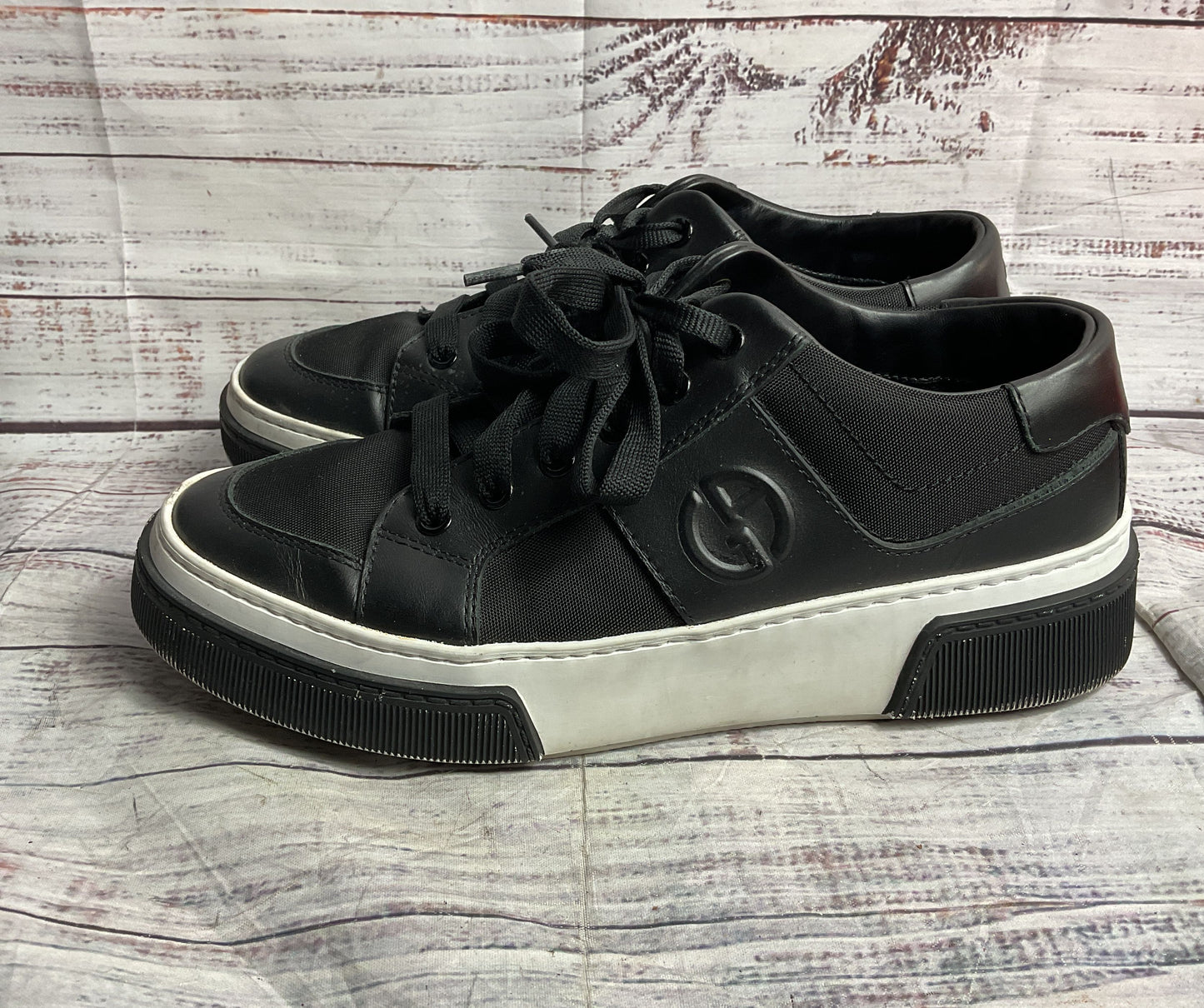 Giorgio Armani Men's Logo-Embellished Leather Sneakers Black 6.5