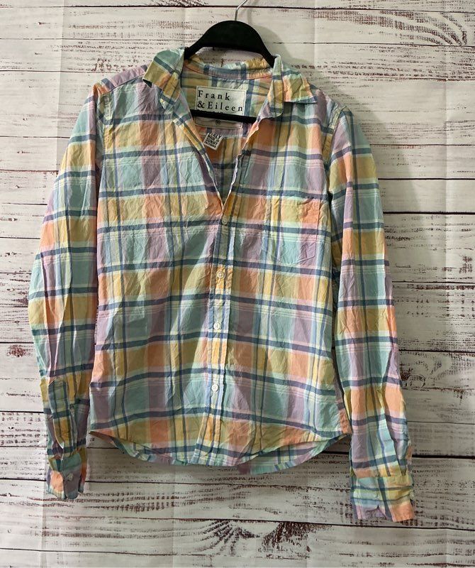 Women's Frank & Eileen Orange Blue & Pink Cotton Blouse Size XS