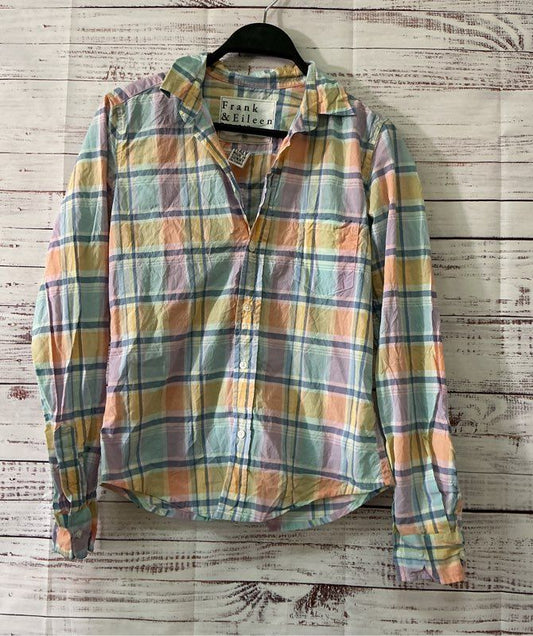 Women's Frank & Eileen Orange Blue & Pink Cotton Blouse Size XS