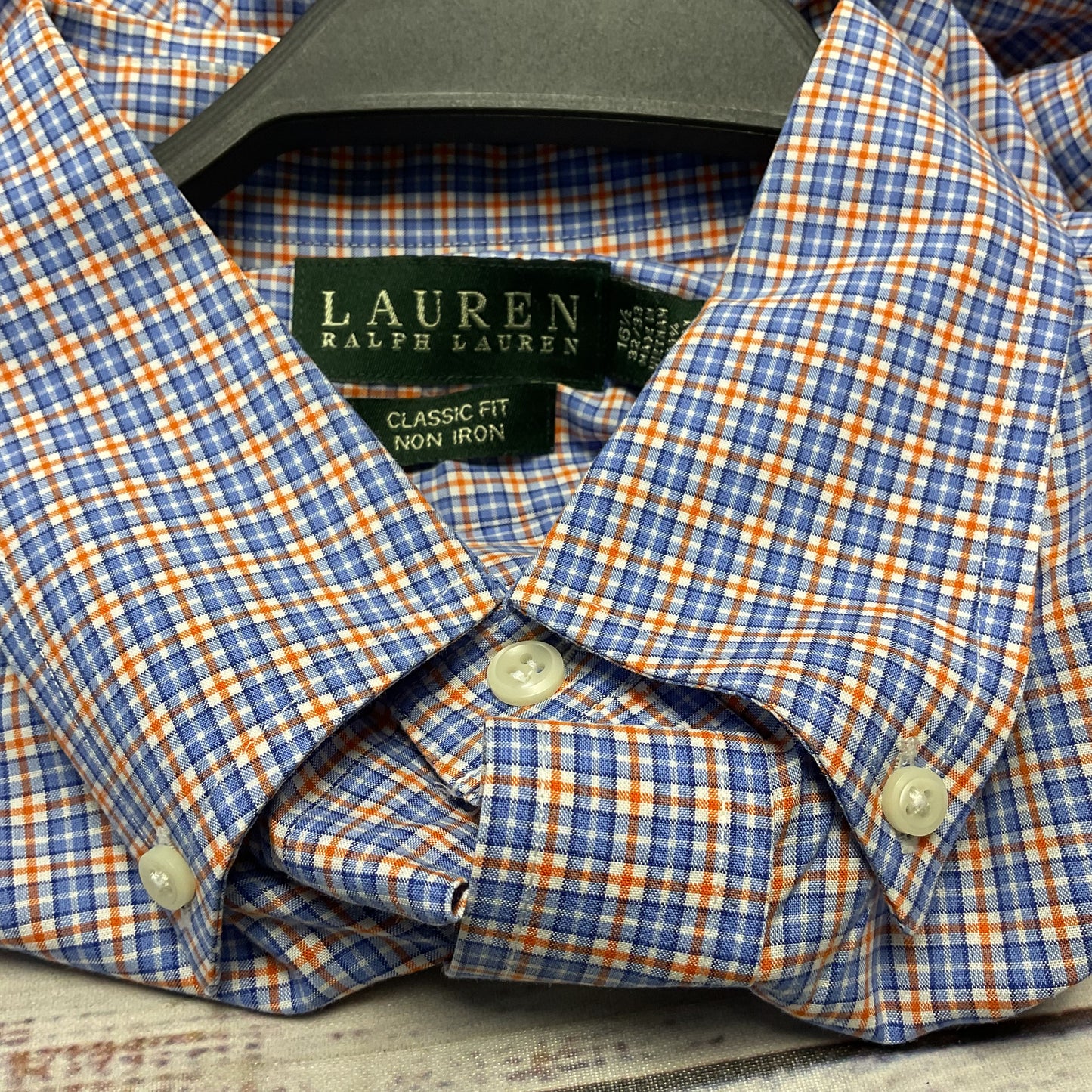 Ralph Lauren Blue Orange Plaid Button Down Long Sleeve Dress Shirt 16.5 32/33