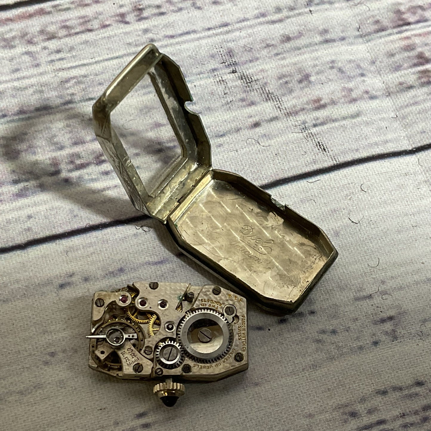 VTG. UNICUM Diel W.C. CO. Gold Plated Rhinestone Watch (NO BAND) (NOT WORKING)