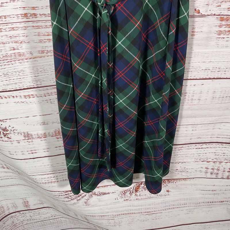 Lauren Ralph Lauren Green Plaid Sleeveless Belted Midi Casual Dress - Size 10
