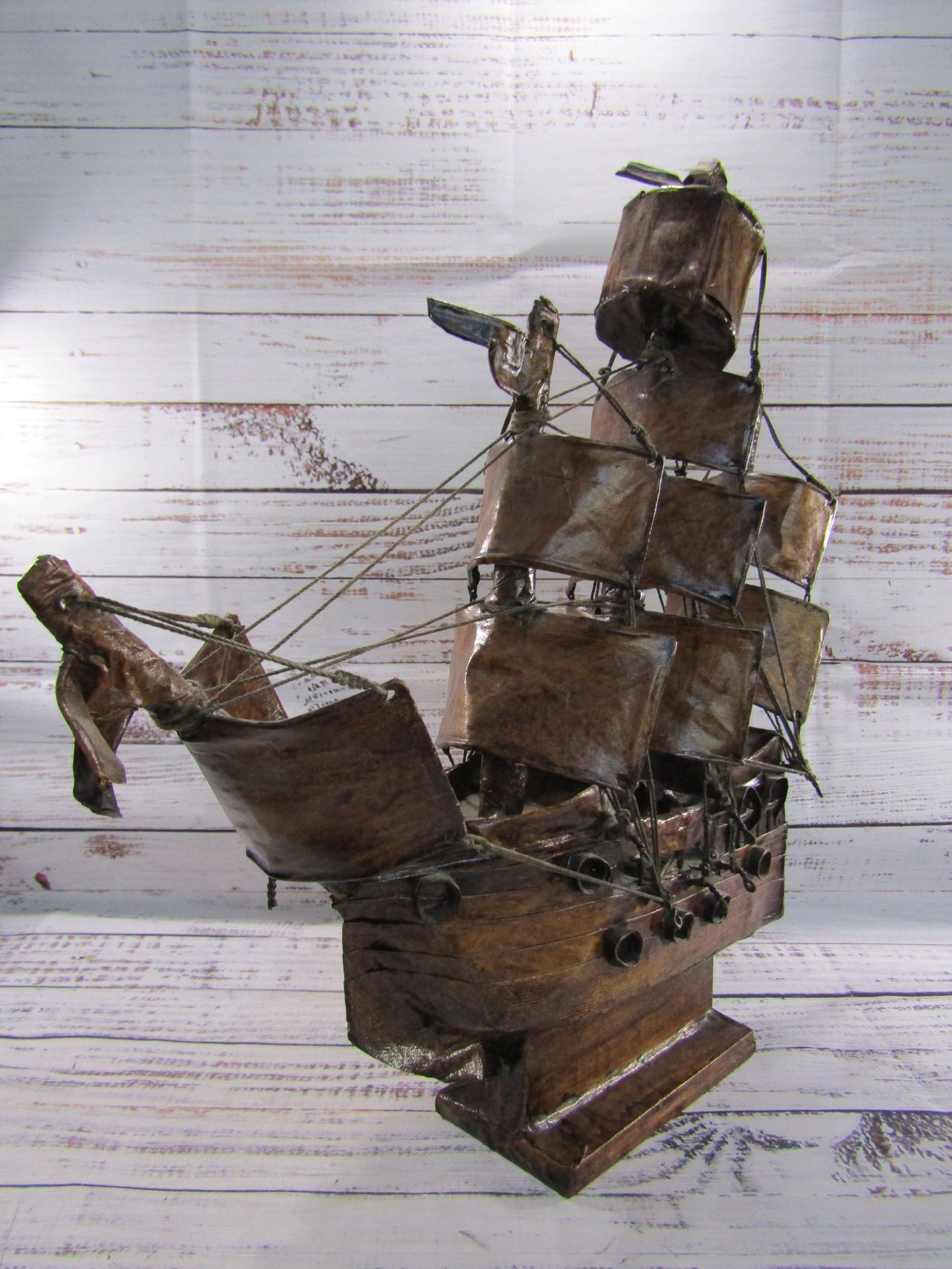 Vintage Handcrafted Paper Mache Sailboat Figurine