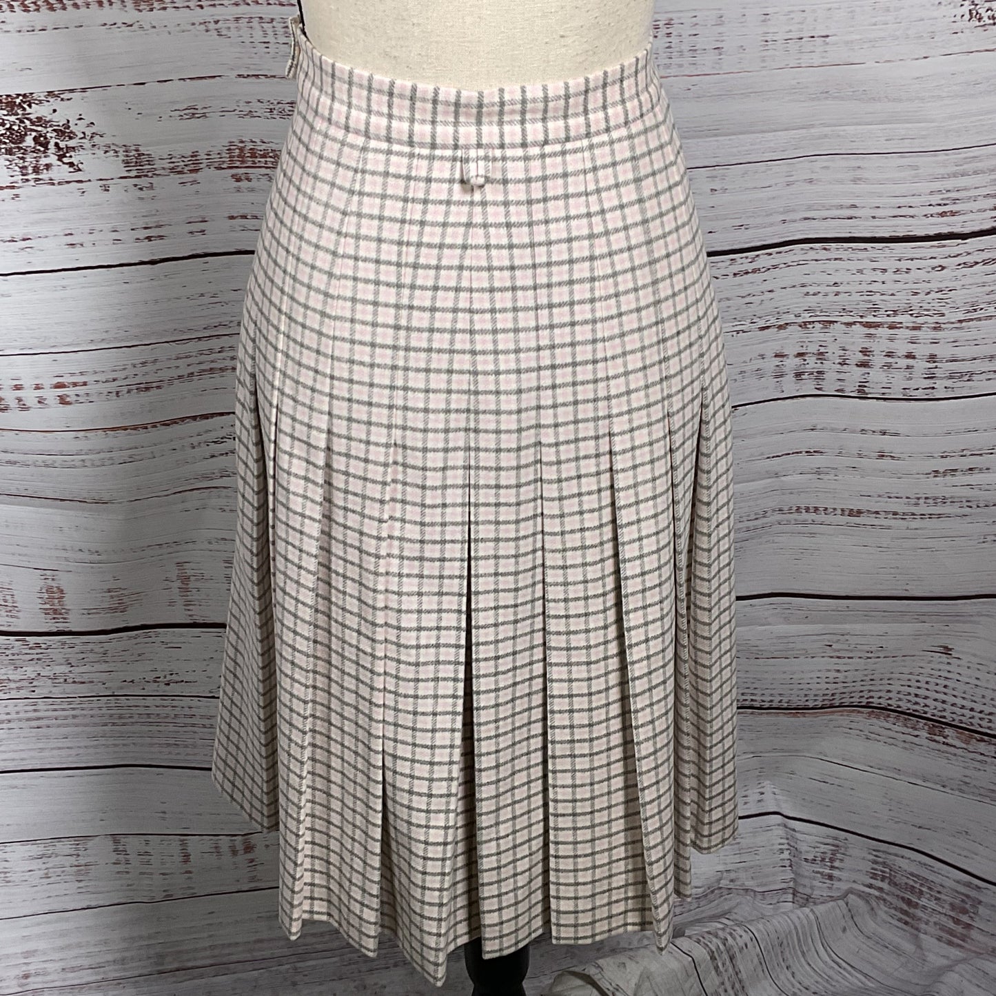 BLACK FLEECE X BROOKS BROS. Women's Wool Pink/Gray Plaid Back Pleated Skirt