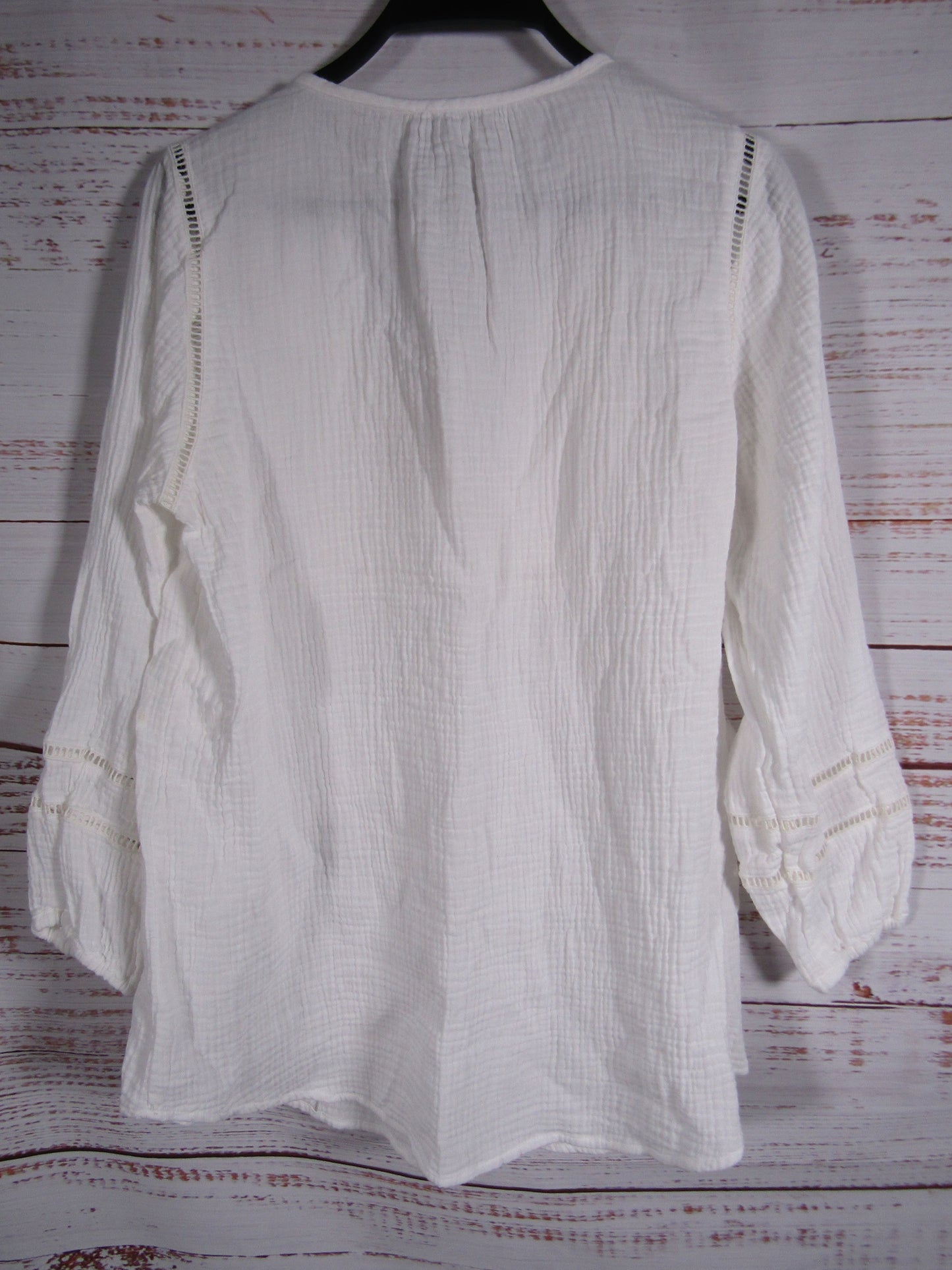 Calme by Johnny Was Gauze Tunic Women's White Floral Embroidered Blouse Size S