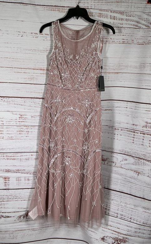 NWT Adrianna Papell Beaded Ankle Length Dress in Dusty Rose Size 0P Retail $329