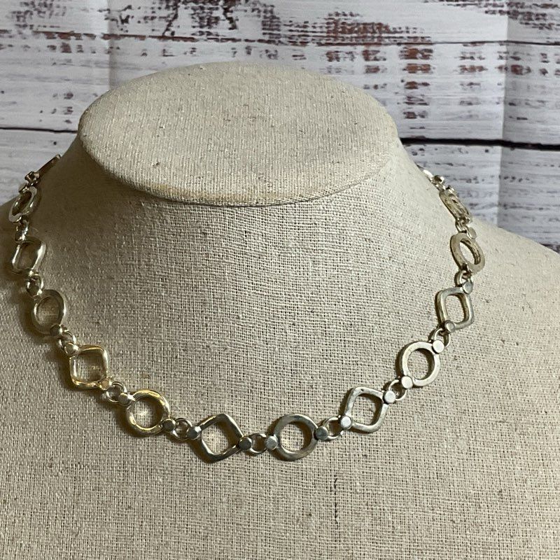 Sterling Silver Square/Round Link 16" Necklace- 35.37g