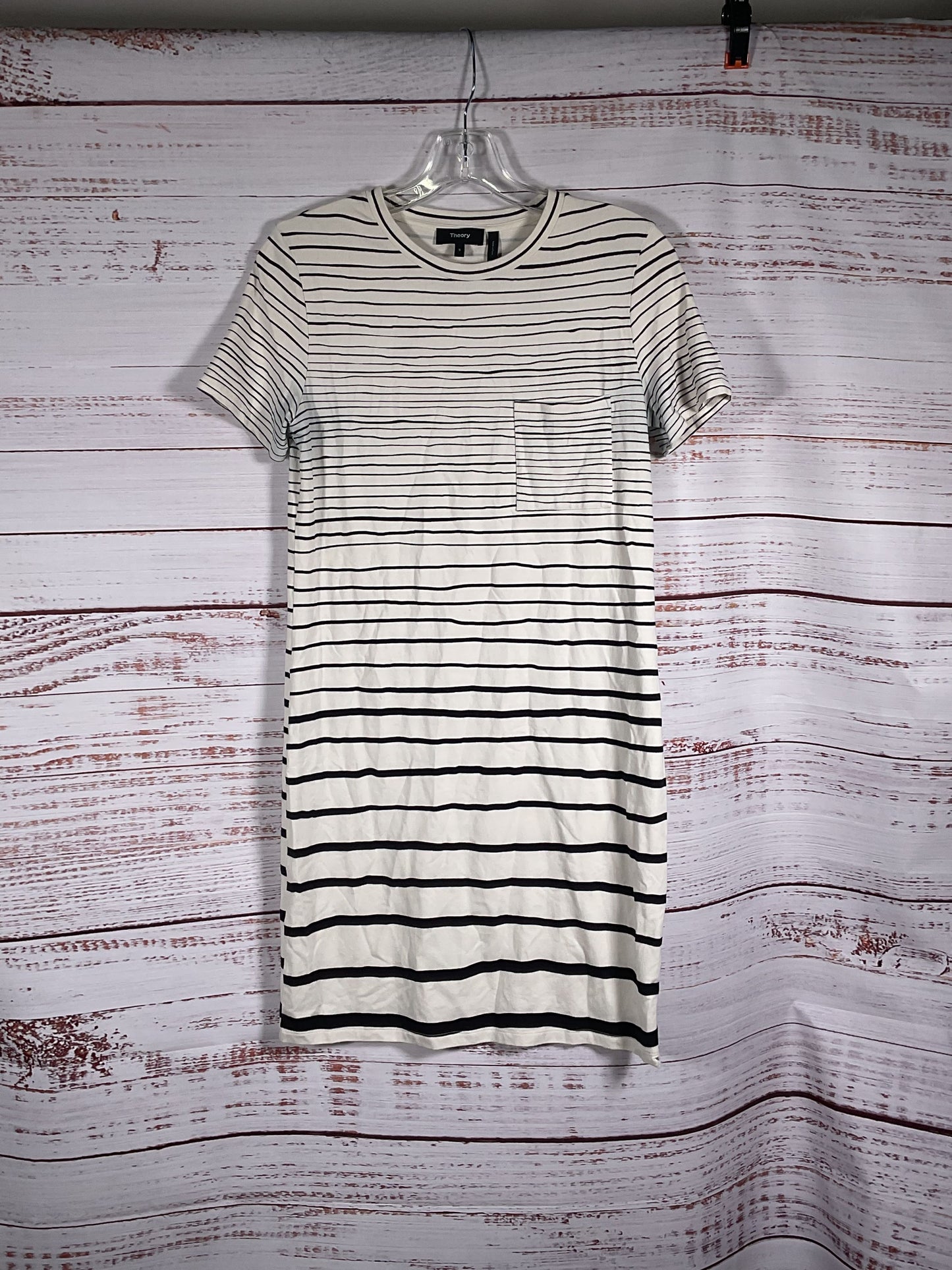 Theory White Black Striped T-Shirt Dress With Pocket - Size S