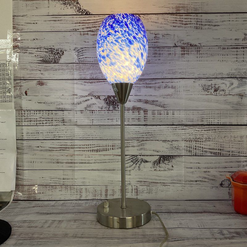 VTG. Mid-Century 22" Underwriter Laboratories Blue Art Deco Glass Table Lamp