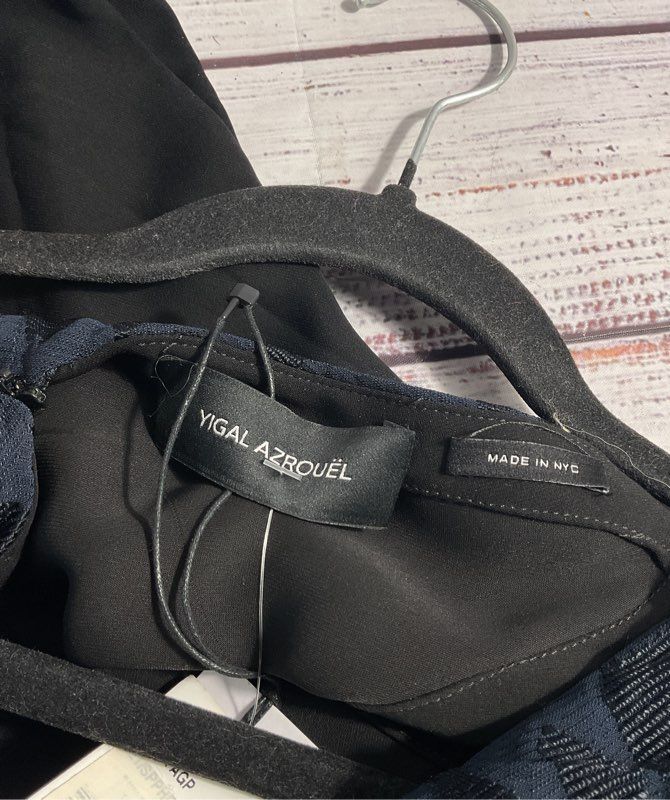 NEW Yigal Azrouel Black Dress Navy Abstract Geo Pattern Combo Dress Size 6