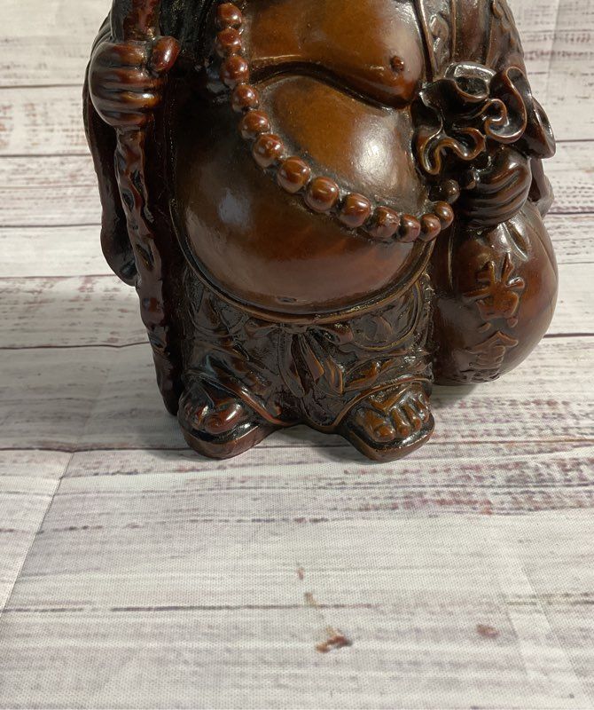 Vintage Laughing Buddha Brown Resin Statue/figure 6"