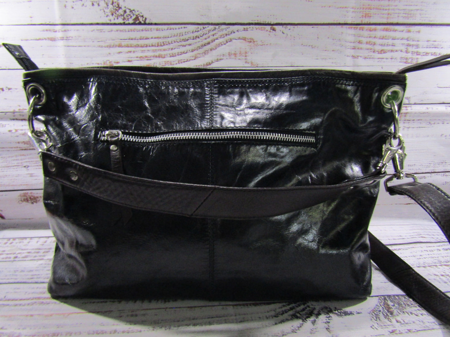 Nino Bossi Women's Distressed Black Leather Shoulder Bag