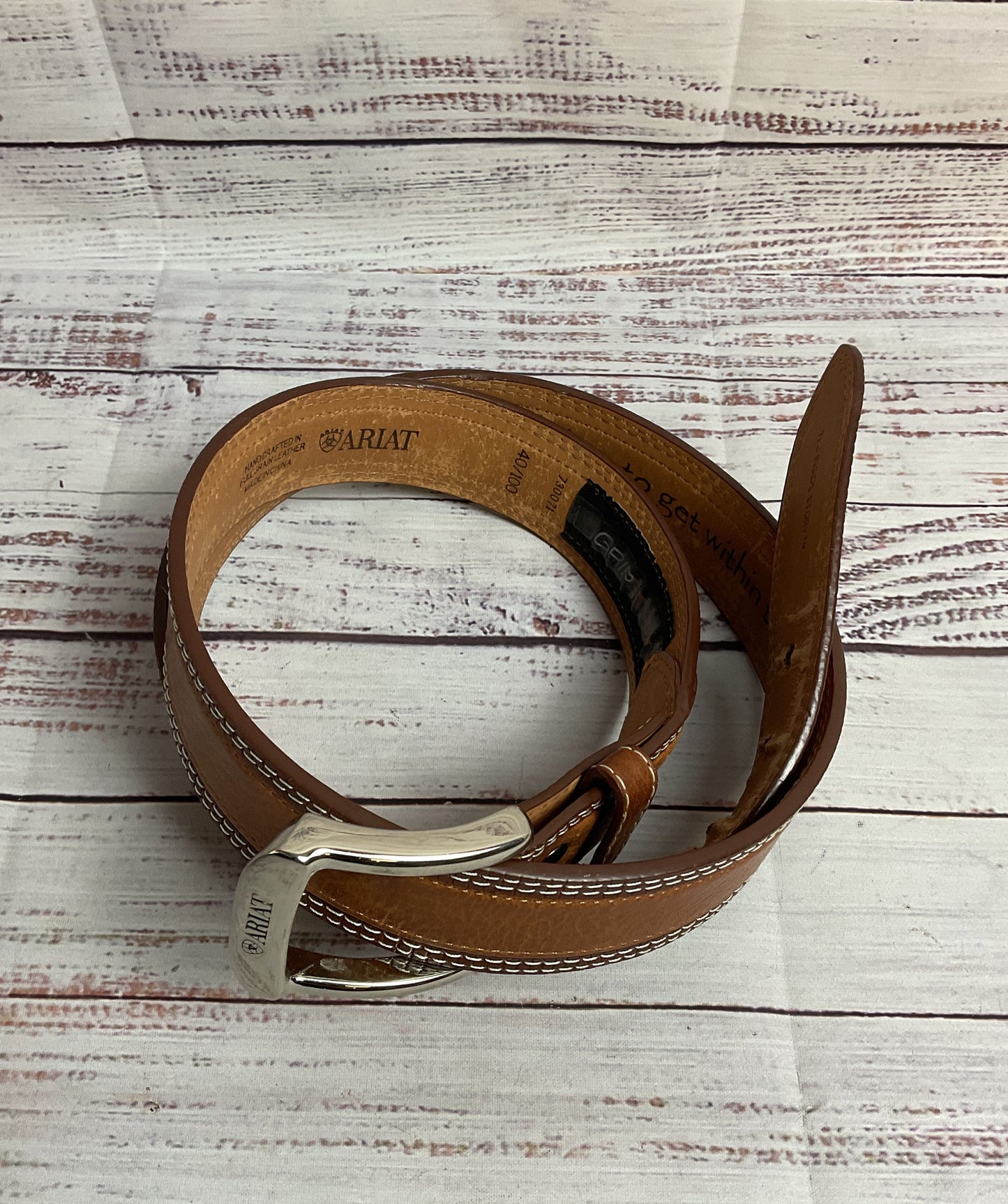 ARIAT Brown Western Belt with Silver Buckle Men's - Size 40