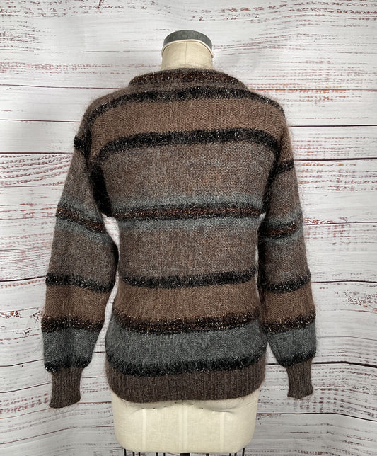 Escada Vintage Mohair Wool Striped Sweater Brown 8