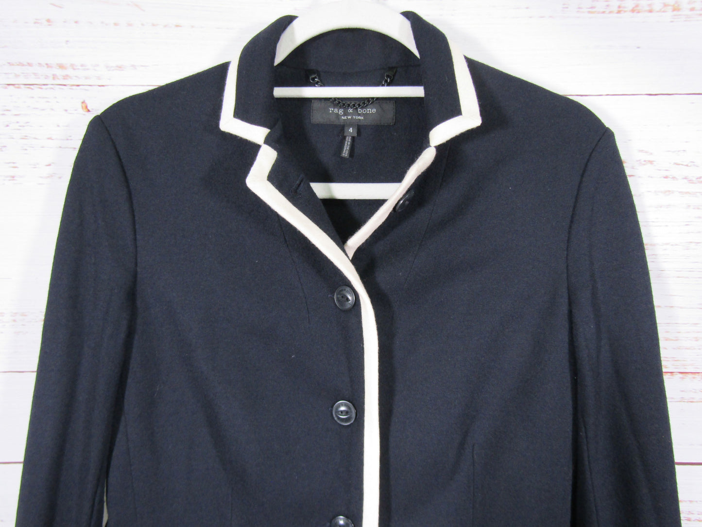 Rag & Bone Redgrave Women's Navy Blue Wool Blazer Jacket Size 4