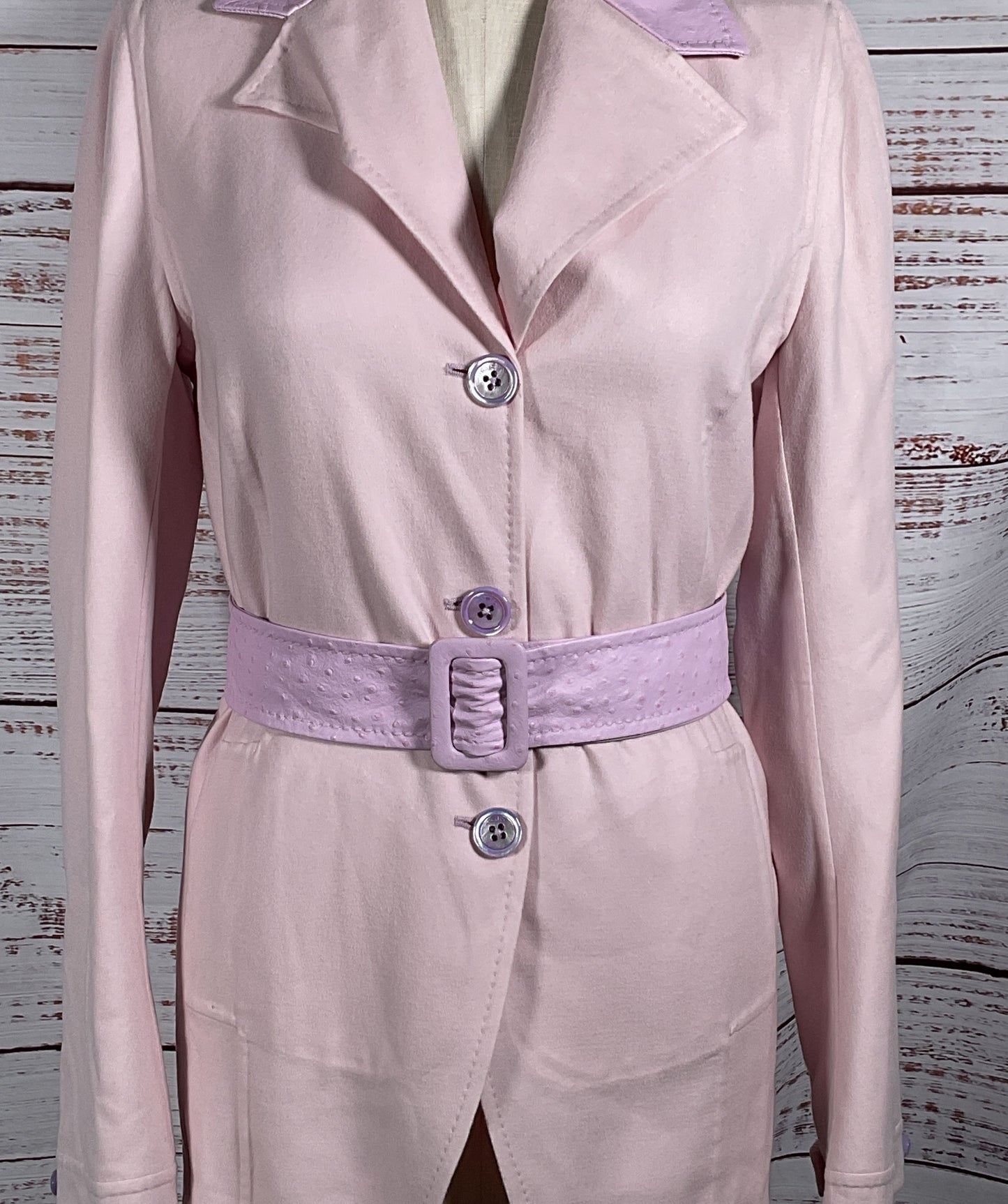 Malo Cashmere Button Down Belted Leather Trim Jacket Pink 48
