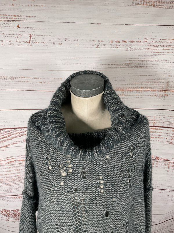 Sarah Pacini Oversized Knit Avant Garde Wool Blend High Neck Long Tunic Sweater