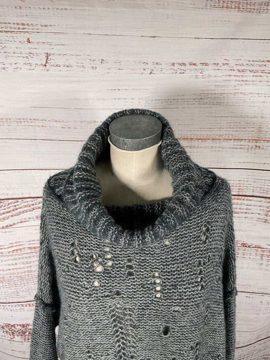 Sarah Pacini Oversized Knit Avant Garde Wool Blend High Neck Long Tunic Sweater