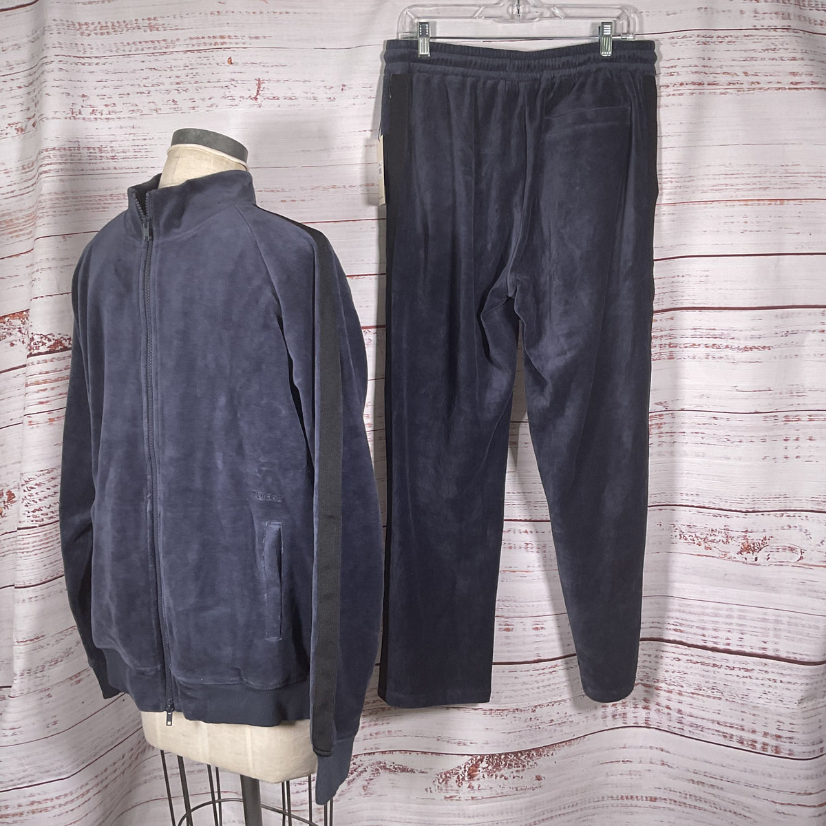 NWT TENORE Men's Navy Blue Velour Track Suit- SZ L