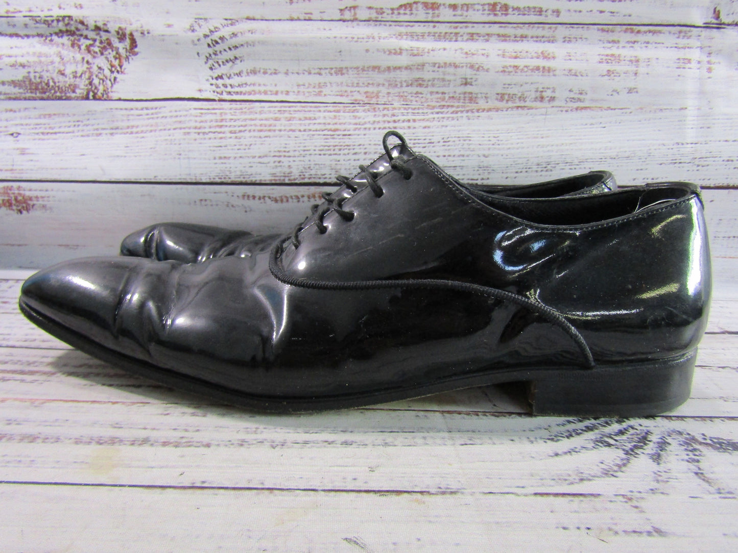 Vintage Yves Saint Laurent Men's Black Patent Leather Tuxedo Dress Shoes Size 8