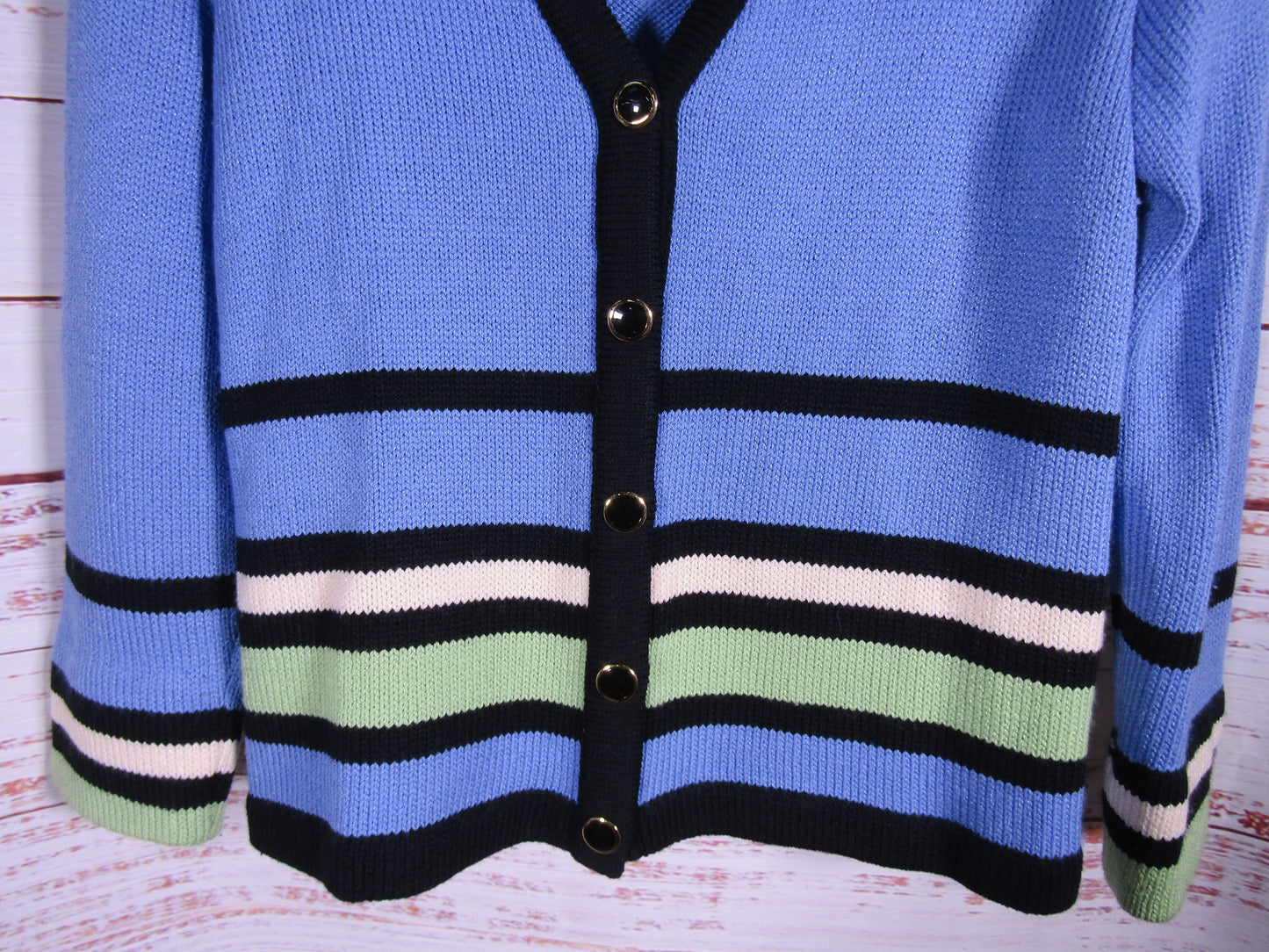 St. John Women's Blue Striped Wool Blend Cardigan Sweater Size S